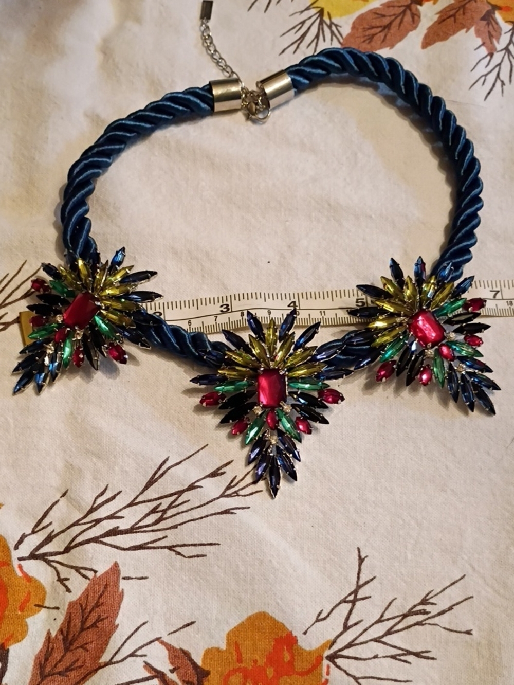 Source Unknown Blue Rope Necklace with Multicolor Crystal Bursts
